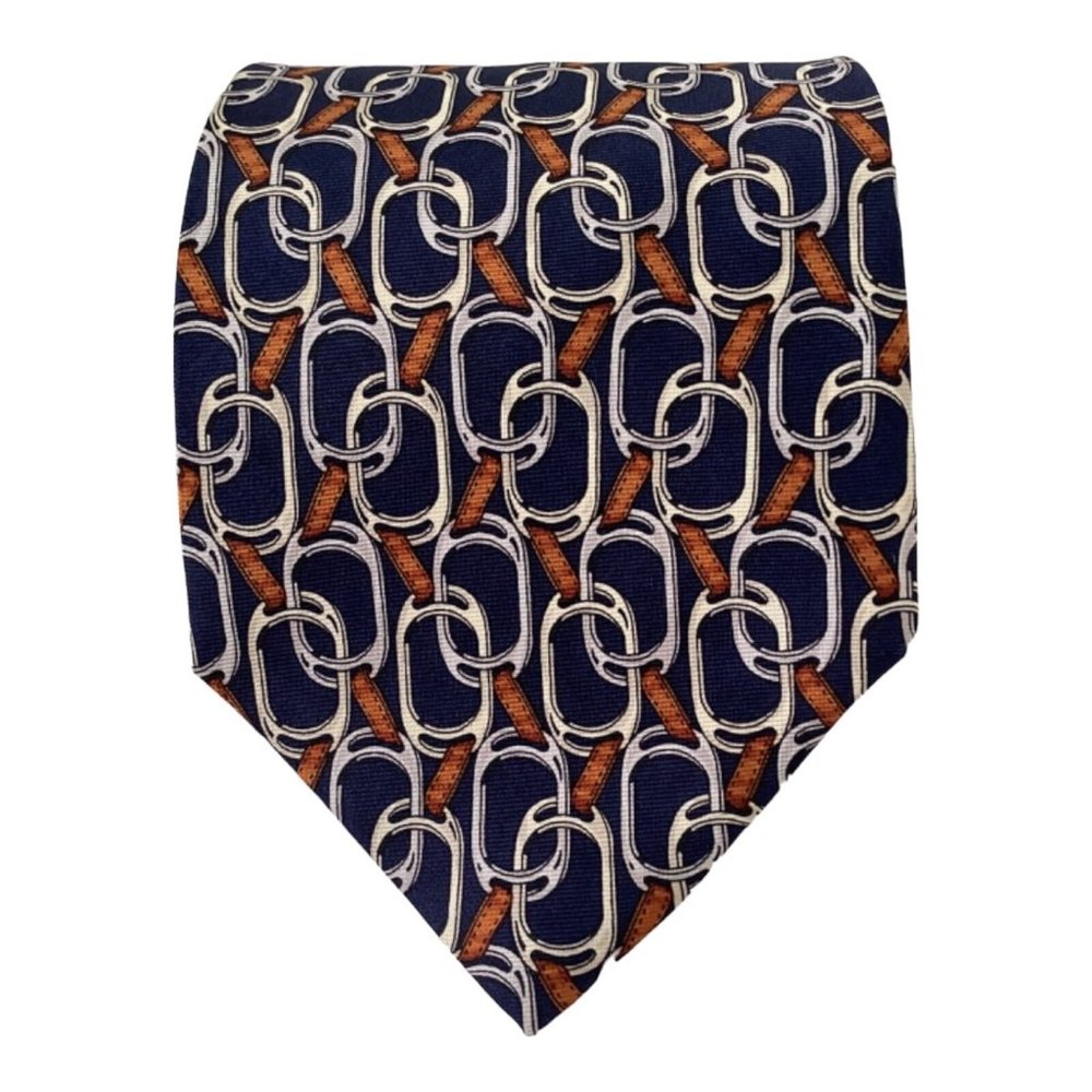 LANCEL PARIS Blue Paper Clip Silk Tie France 57"-3".3/4 EC